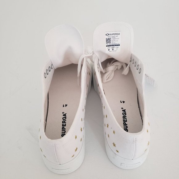 NWT Superga Cotu 2790 Embroidered Gold Star Platform Sneaker White Sz 10 Euro 41 - Picture 9 of 13